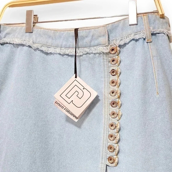 NWT Paco Rabanne Asymmetric Button Front Denim Skirt Size 12 - Picture 8 of 11